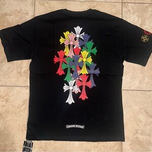 Chrome Hearts Black Tee with Colorful Cross Design
